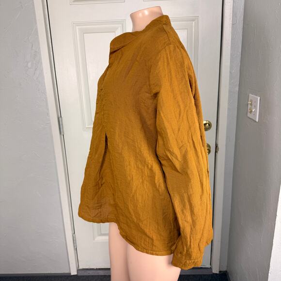 Cut Loose Women's Shirt Jacket M Mustard Yellow Rayon Lagenlook Bohemian I3-20 - Picture 2 of 6